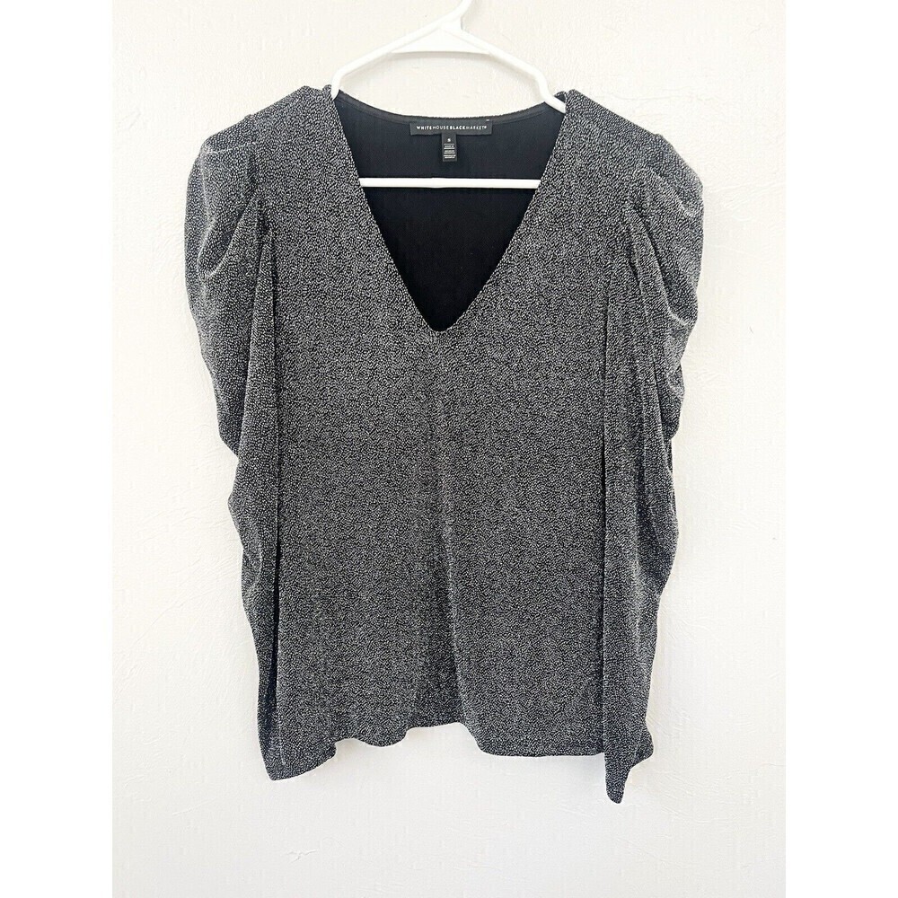 White House Black Market Metallic Puff Sleeve Top T-shirt Size Small $79 Stretch